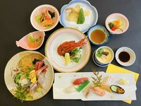 小鉢・刺身・寿し・天ぷら・酢の物・焼き物・茶碗蒸し・デザート（要予約）