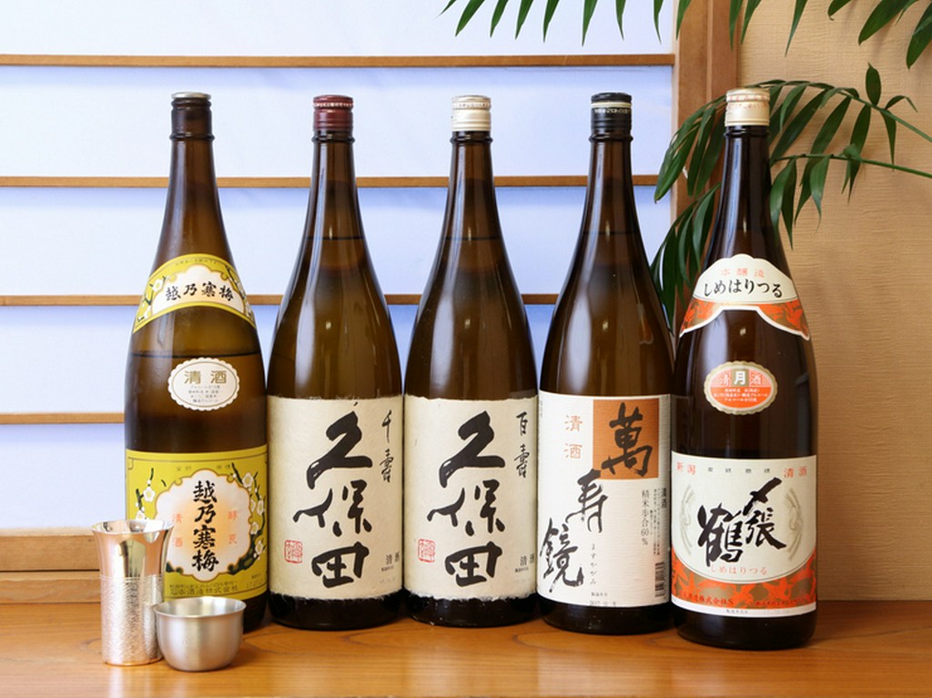 久保田、〆張鶴、越乃寒梅など新潟の銘酒を取り揃え