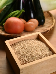 無施肥無農薬栽培でつくられた野菜やお米、お茶、味噌を使用