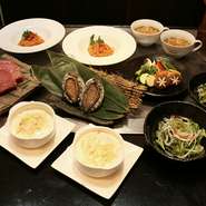 ※お一人様＋2,500円で神戸牛にできます。
　予約時にお問い合わせくださいませ。


【ご注意】アワビは時価の為、価格が変動することがあります。
※前菜・パスタは変更することがあります。