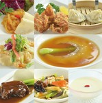 1.くらげ・鮑の和え物またはよだれ鶏
2.唐揚げ2個または海老マヨ
3.蒸点心2種
4.ふかひれの姿煮
5.牛肉とピーマンの炒めまたは麻婆豆腐
6.酢豚または海老チリ
7.五目焼そばまたは海の幸焼そば
8.杏仁豆腐