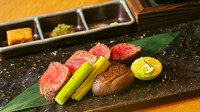 ・十二品目御総菜・小鍋・和牛ステーキ・釜炊き銀シャリ・味噌汁・甘味盛り合わせ