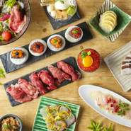 季節の創作料理に、うにくや肉寿司など自慢の肉料理、さらにはステーキや牛タンしゃぶしゃぶ鍋など肉尽くしの飲み放題付きコースをご用意♪各種宴会に2480円～4980円まで、シーンに合わせてご利用いただけます。