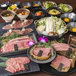 希少なA5ランクの近江牛を焼肉とすき焼き、両方お楽しみ頂けるWメインの贅沢なコース。