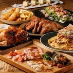 前菜盛り合わせ、鶏のハーブガランティーヌ、松坂ポークと茄子のアラビアータなど