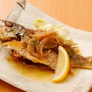 『鮮魚一尾』　※画像は一例です。鮮魚は『ヤマトビー』。バター焼きにしています