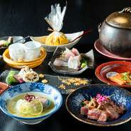 ◆先付け
◆お刺身盛り合わせ
◆鮮魚の焼き物
◆旬の食材の蒸し物
◆鮑のさっと煮フカヒレ餡かけ
◆黒毛和牛ステーキ雲丹のせ
◆旬の炊き込みご飯
◆デザート