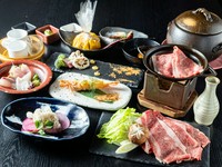 團斗の名物料理『黒毛和牛の味噌すき焼き』をメインに季節を食材を楽しむことのできるコース。