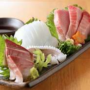 九州、北陸など全国各地の漁港で朝獲れた鮮魚が空輸で羽田市場に届きます。「ハガツオ」「アオリイカ」「はまち」など、季節ごとの新鮮な魚をたっぷりどうぞ！