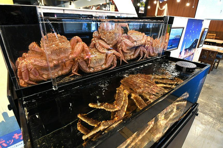 シンボルのような存在の巨大生簀を設置した街中にある海の家