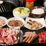生ラム肉や八雲豚など全7種類の肉と海老、道産の野菜まで楽しめる人気の食べ放題コース。

※令和7年4月1日から、新価格5600円(税込)を適応させていただきます。