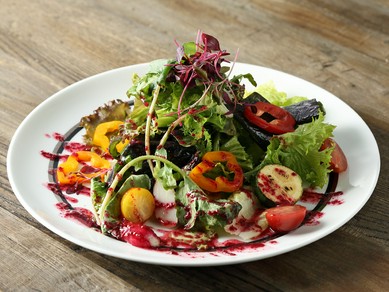 赤のヴィネグレットが美しい『有機野菜のサラダ』