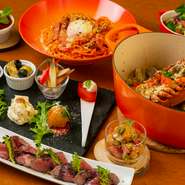 ひと工夫あり、ボリューム満点の料理が勢ぞろい。メインからデザートまで盛り付けも華やかで、女性好みのものばかり。厳選されたワイン、豊富なカクテル、自家製サングリアなどで女子会がさらに盛り上がります。