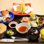 刺身に天ぷらも楽しめるお得で嬉しい昼メニュー『彩り』