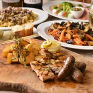 ※税・サービス料5%が加算された料金です。
※お料理の写真は一例で、季節により内容が異なります。 
※事前ご予約でドルチェにクッキープレートをサービスいたします。
※ご予約時にメッセージを以下よりお選びいただき、備考欄へご記入お願いします。
　○○○○○おめでとう　お名前　
　Happy Birthday!　お名前
※その他のメッセージプレートは+300円、ホールケーキは別料金でご用意いたしますので、ご相談ください。
