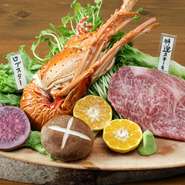 ・県産和牛特選ステーキ（140g）
・ロブスター（半身・本日の焼野菜）