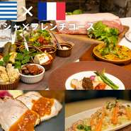 ボリューム感たっぷり！当ホテル自慢のギリシャ料理の前菜盛り合わせとフレンチ風のお食事料理と低温でゆっくりローストされたローストポークがメイン料理となっております。