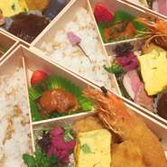 お持ち帰り出来るお弁当のご注文承ります。
こだわりのハンバーグをはじめ、手軽に楽しめるカツサンドなど、
軽食からちょっぴり贅沢なものまで各種ご用意。

「おまかせ弁当」は、お客様一人一人にご満足いただけるように、
事前にご予約していただき、お客様の好みやご予算に合わせてお作りいたします。
当店自慢の逸品を気軽にご堪能ください。