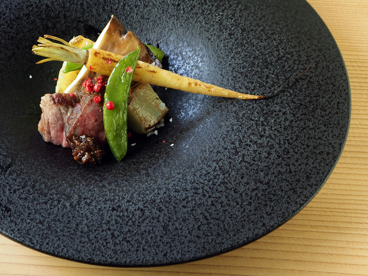 Enjoy lake fish, local vegetables, and Omi beef