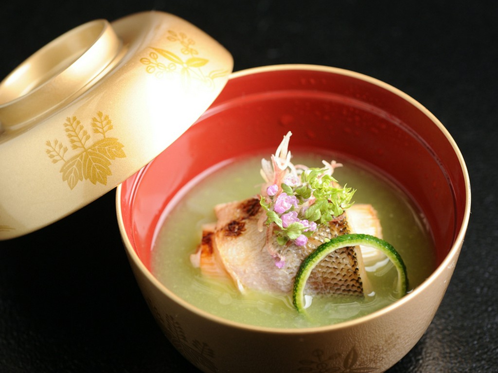 カマス柚子庵焼白葱包み　うすい擂り流し　青柚子