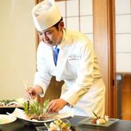 予約時にご相談し、シーンや嗜好に合わせた食材・調理法を用いたメニューづくりを心掛けています。「美味しい料理を味わえた」、「良い時間だった」と笑顔になって帰路についていただければ幸いです。