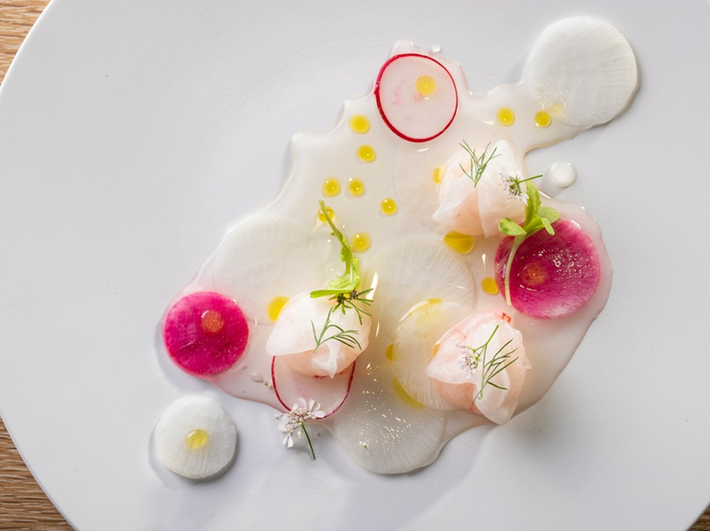 日本海で獲れた新鮮な海の幸をいただく『前菜・魚介のサラダ仕立て』
