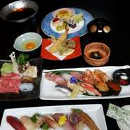 ※寿司会席につきましては、一週間前までのご予約、10名様以上からとなります。
※プランにより異なりますが、6000円～のプランとなります。
　また、寿司の内容につきましては、季節により変わります。