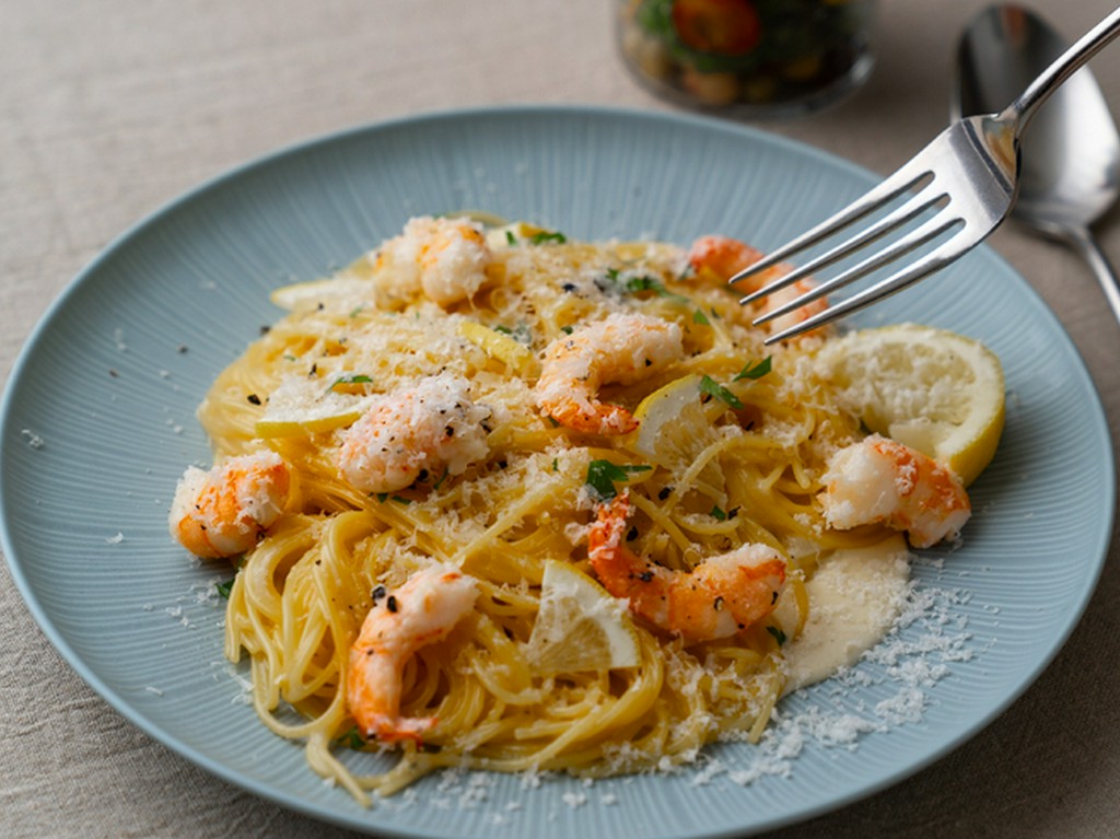 海老とレモンクリームのリングイネ　カップサラダ付き