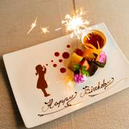 （1名様分）
お好きなメッセージをお入れします。花火、ろうそく付き。
ミニケーキ/フルーツ盛り合せ
※内容はその時々で変更になります。