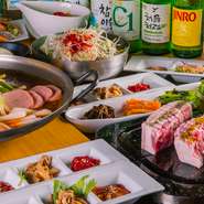 大きな鉄板や鍋を囲む韓国料理は、職場の仲間や友人達との宴会に最適です。35人以上なら貸切での利用も可能。お得感満載のコース利用時は韓国焼酎のほか豊富なドリンクメニューを楽しめる飲み放題プランもあります。