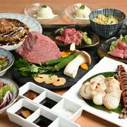 A4、A5ランクフィレステーキの他、季節の魚介も入った贅沢なラインナップをリーズナブルに味わえるコース。〆には大阪ならではのお好み焼きが提供されるため、県外や海外からのお客様へのおもてなしにも最適です。