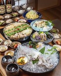 当店一番人気！　呼子直送のイカの活き造りがついたコース。後造りも天ぷらか刺身をお選び頂けます。