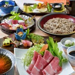 季節の八寸／お造り／季節の揚げ物／ハリハリ鍋／信州そば／季節のデザート