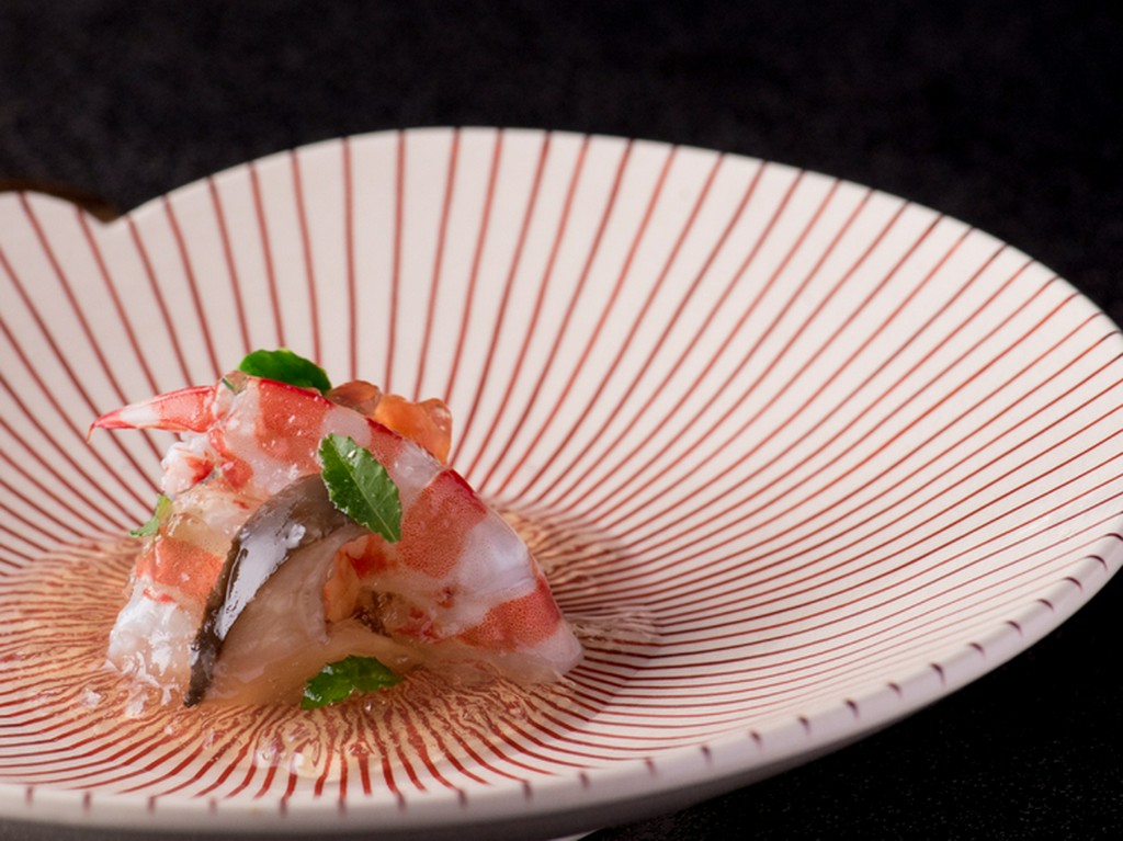 天然車海老と丹波大黒占地　琥珀ゼリー