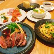 前菜三種盛り・本日のパスタ・メイン（肉or魚）・自家製フォッカッチャ・デザート