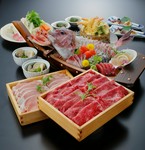 見た目も中身も豪華絢爛！鮮魚の舟盛りに、黒毛和牛＆茶美豚のしゃぶしゃぶを堪能できるコースです♪