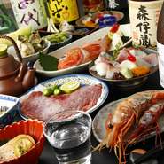 天然物の極上刺身類、貝類、ノドグロ、キンキ、希少本鮪カマ、希少本鮪脳天大トロ、国産合鴨、極上鯨、美味いもの豊富。季節の生野菜も産直です。天然クエや国産あんこう鍋は予約制。幻の食材はお問い合わせください