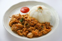 鶏モモ肉をココナッツとチリソースで煮込んでいます
