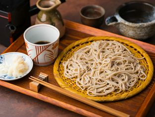 Soba and local sake Saika