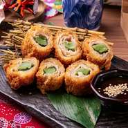 名物の生麩をロールカツにしました。新食感の美味しさを是非。