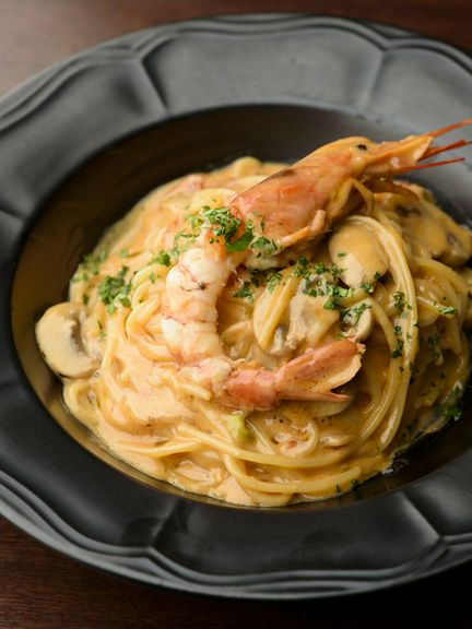 オープン以来の人気メニュー『海老みそスパゲッティ』