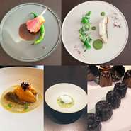  小さな前菜1・小さな前菜2・ポタージュ・前菜・お魚料理・お肉料理・お口直しのデザート・デザート・コーヒー又は紅茶とお茶菓子など全9品、贅沢なランチタイムを満喫したい方にぴったりのコースです。