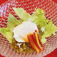 和風ロース甘藍 トマトソース
青梗菜
龍の玉子温玉添へ