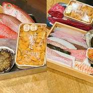店主オススメの季節の厳選食材を一貫ずつお任せでご提供するコースとなっております。