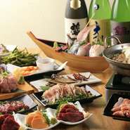 海鮮も軍鶏も馬肉もすべて食べたい！そんなお客さまのために、よくばりコースをご用意しました！