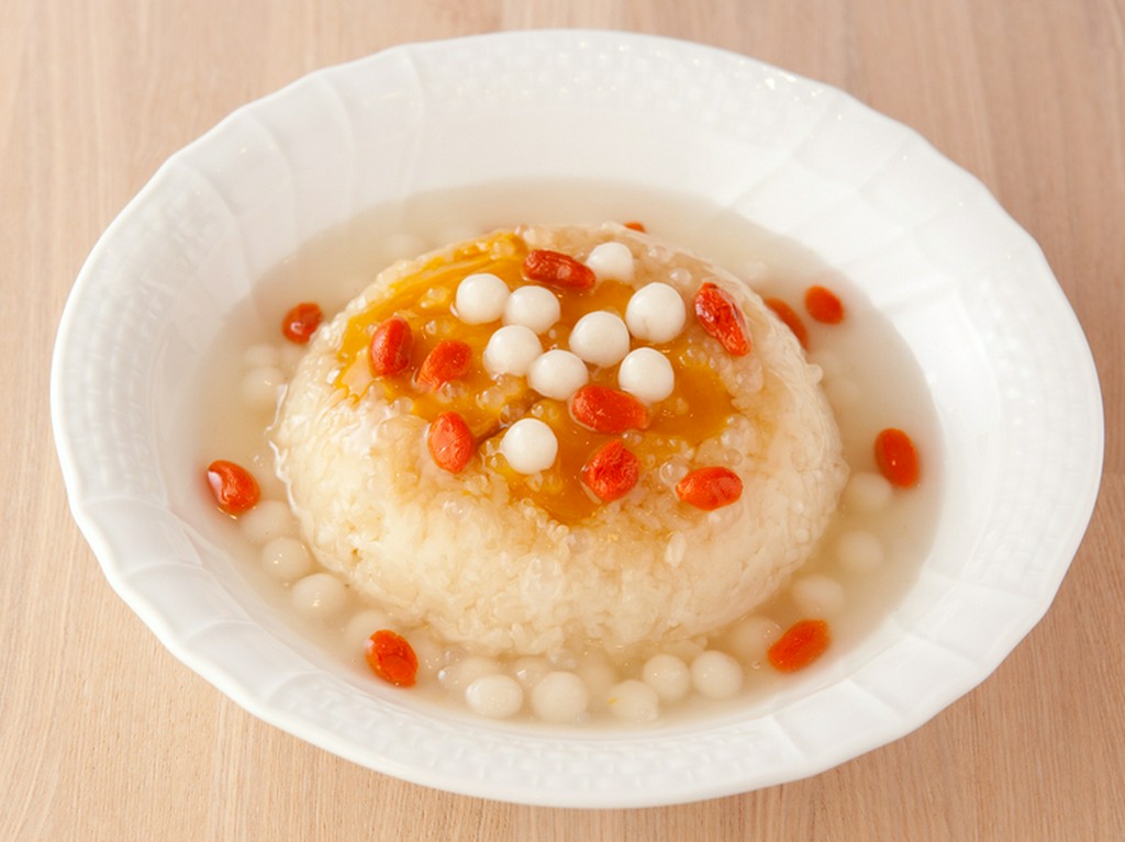 蒸しカボチャ団子の餡かけ