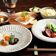 旬の素材をふんだんに使う献立は、昼・夜とも月替わり