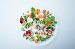 唐津の魚介類と自然栽培野菜がひと皿になった『海の幸のサラダ』