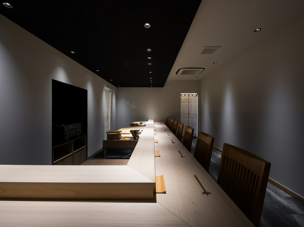 漬け場に立つ店主、そして握りと対峙するためのカウンター