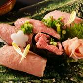 口いっぱいに広がる旨味に心奪われる『飛騨牛　寿司　五種盛り』